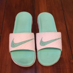 Aqua Nike slides
